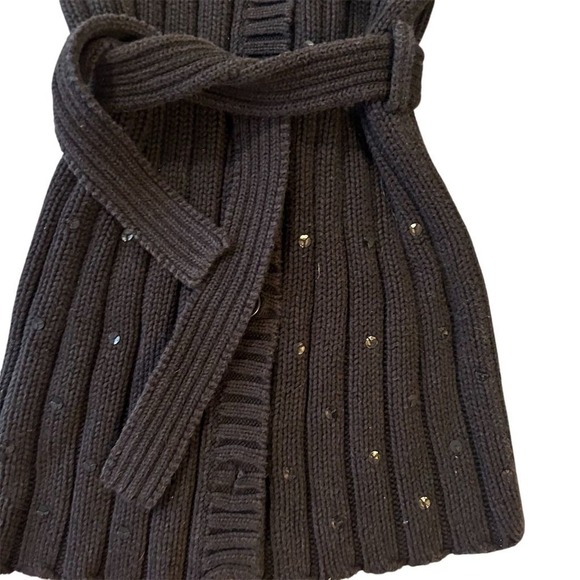 VTG Y2K Gymboree Black Knit Cardigan Coat Faux Fur Collar Sequins Whimsigoth3T - Picture 2 of 5